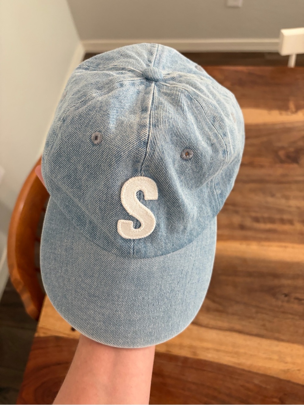 Light Wash Denim Baseball Cap with White 'S' Patch (Rey to Z)